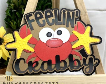 Crabby scrapbook title embellishment die cut for layouts | family, beach, summer scrapbooking, cardmaking paper piecing, premade titles