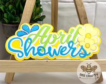 Spring April Showers Scrapbook Title Die Cut Embellishment for Scrapbook Layouts | Scrapbooking and Cardmaking Paper Piecing, Premade Titles