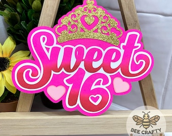 Sweet 16 Sixteen Birthday Scrapbook Title Embellishment, Die Cut for Layouts | Princess Pink Party Scrapbooking, Cardmaking, Premade Titles