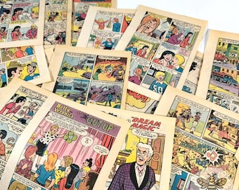 Vintage Comic Book Pages Paper, Illustrated Ephemera, Cardmaking, Junk Journal Pack of 15 Sheets for Scrapbook Layouts, Paper Crafting