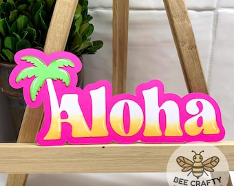 Aloha scrapbook title embellishment die cut for layouts | family, beach, summer scrapbooking, cardmaking paper piecing, premade titles