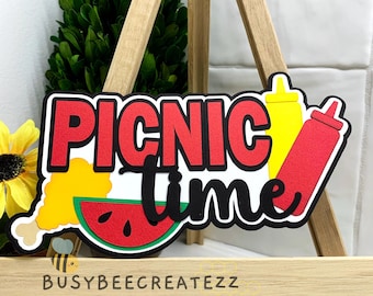 Picnic Time Scrapbook Title Die Cut Embellishment for Summer Layouts | Scrapbooking and Cardmaking Paper Piecing, Premade Titles