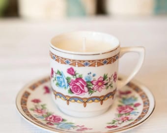 Miniature Floral Tea Cup Candle