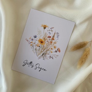 Christelijke verjaardagskaart met aquarelbloemen - Gods zegen