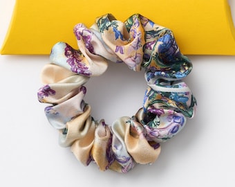 Natural silk scrunchies, Aesthetic hair ties, Premium silk scrunchie for women with unique print, Luxury hair accessories, Unique silk gift