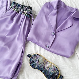 Pure Silk Pajama Separates with Designer Design, Luxurious Light Purple Sleepwear for Women, Comfortable Loungewear