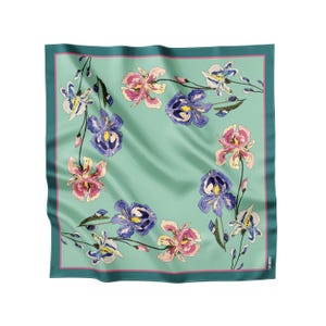 Bufanda cuadrada grande de seda natural, top de bufanda de seda, bufanda de seda floral de diseñador, pañuelo de seda, regalo de cumpleaños para esposa, bufanda estampada de verano
