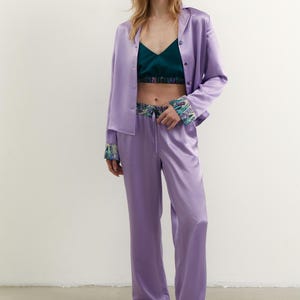 Lavender Silk Pajama Separates, Sleepwear for Women, Unique Mix and Match Top, Long Sleeve Top, Shorts or Pants by Ukrainian Artist