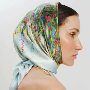 Luxury Silk Scarf, Silk Scarf for Head, Silk Square Scarf with Hand Painted Design, Organic Silk Neck Scarf, Unique Birthday Gift for Her