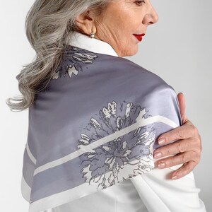 Minimalist Pure Silk Scarf, Office Fashion Accessories for Women, Luxury Gift for Mom or Grandma, Gray Summer Scarf, Shoulder Scarf