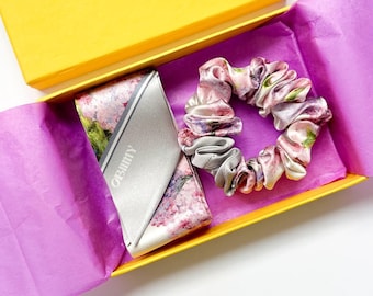 Skinny Hair Scarf and Unique Floral Scrunchies, Available as a Set or Separately, Elegant Hair Accessories, Bow Scarf, Birthday Gift for Her
