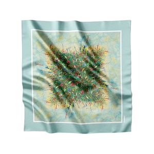 Pure Silk Floral Head Scarf, Silk Scarf Square with Unique Design by Ukrainian Artist, Silk Neck Scarf, Birthday Gift for Her, Wearable Art