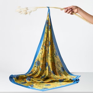 Ukrainian Silk Shawl Wrap, Shoulder Scarf, Large Silk Square Scarf for Women, Unique Neck Scarf by Ukrainian Artist, Designer Head Scarf