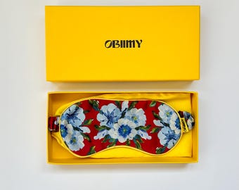 Red Floral Sleep Mask, Silk Eye Mask for Meditation, Accessories for Sleeping, Spa Gift for Women,  Christmas Gift for Girlfriend, Wife