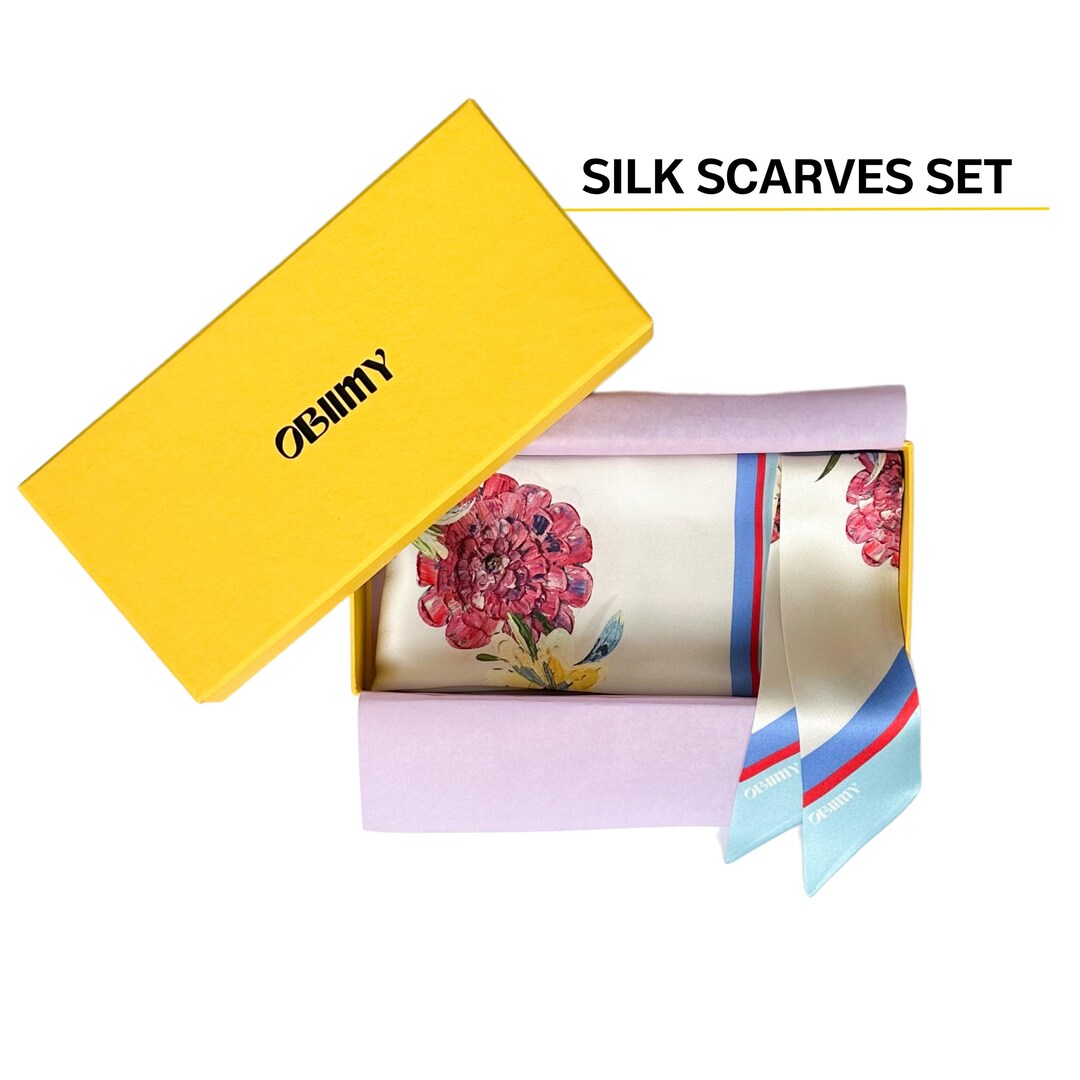 Scarves Set Set of 100% Natural Silk Scarves, Luxury Gift Set for Her, Mothers Day ...
