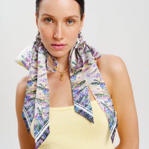 100% Silk Skinny Scarf,  Unique Floral Silk Skinny Scarf, Organic Silk Hair Scarf, Scarf for Bags, Coquette Charming Style Silk Hair Scarf