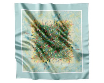 Pure Silk Scarf for Women, Scarf for Neck, Head with Unique Design by Ukrainian Artist,  Unique Birthday Day Gift for Mom
