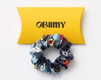 100% Natural Silk Scrunchie, Unique Gift Accessories for Women, Floral Pattern Scrunchie, Hair Care Accessories, Silk Hair Ties