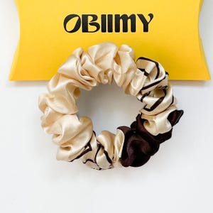 Beige 100% Silk Scrunchie, Handmade Luxury Pure Silk Scrunchies for Hair, Brown Scrunchy, Premium Silk Scrunchies, Fall Hair Accessories
