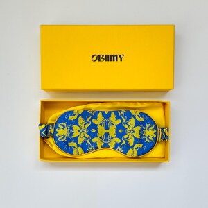 Silk Sleep Mask Blue and Yellow, Unique Hand Painted Design Eye Sleep Mask by Ukrainian Artist, Birthday Gift for Best Friend, Coworker, Mom