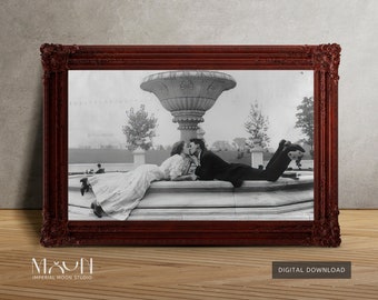 Kissing Couple Printable Wall Art from 1908, Perfect for Above the Bed - Fine Art Digital Download