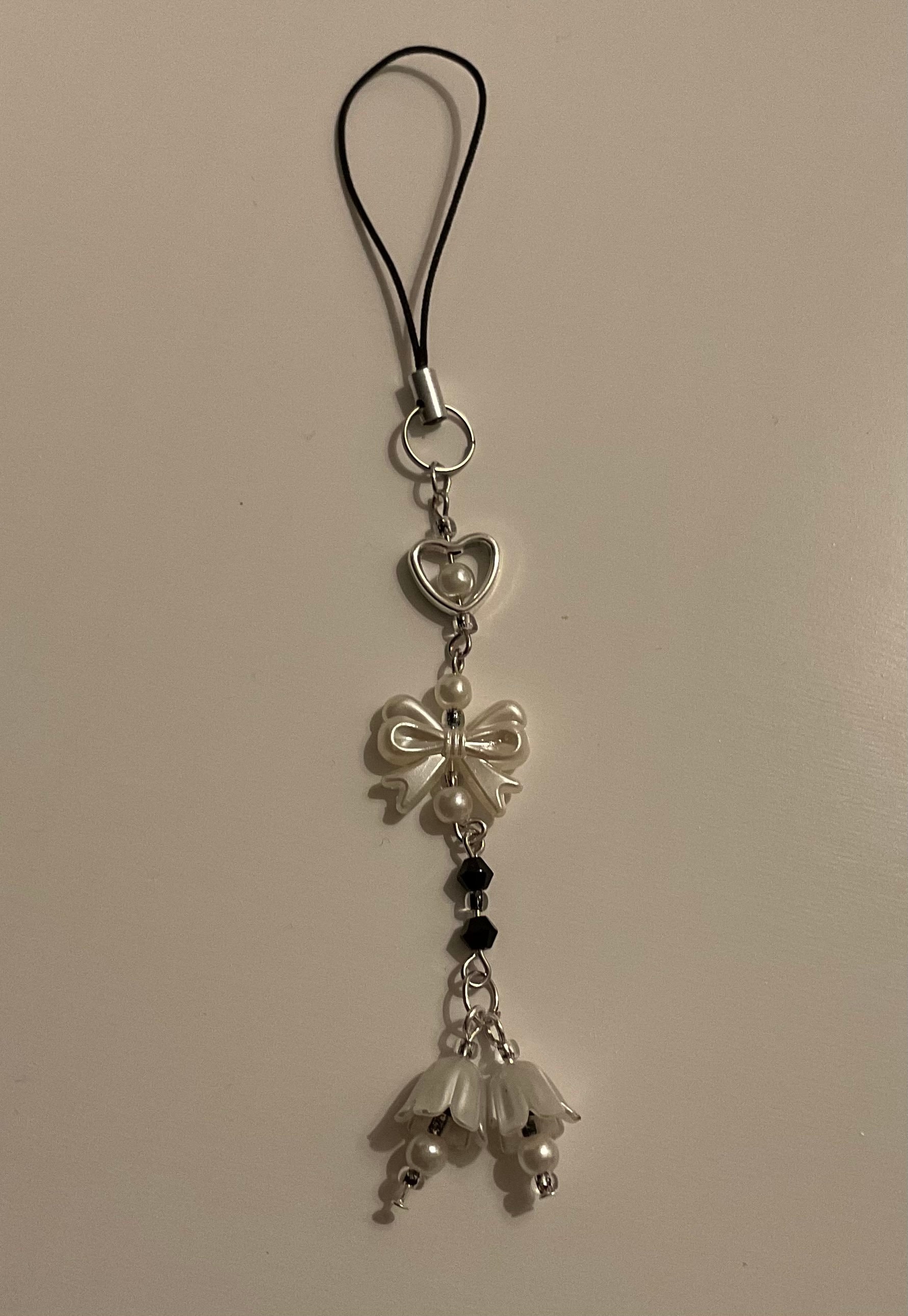 Niedlicher Handy-Anhänger Mit Schleife & Perlen - Anti-Verlust-Kette Als Handgelenkband