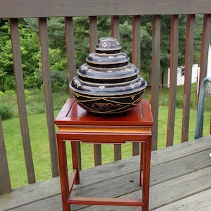 Burmese Lacquered Offering Bowl Hsun Kwet Monks Bowl Betel, 19th C Bamboo Inlayed Etched with Mystical Elephant Motif Collectable Buddhist