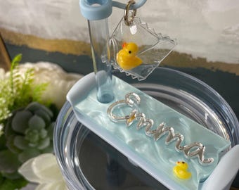 Personalized Stanley Tumbler Tag, Acrylic Name Plate with Rubber Duck