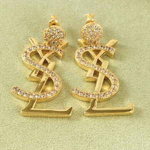 Vintage Stylish YSL Yves Saint Laurent Diamond Design Stud Earrings