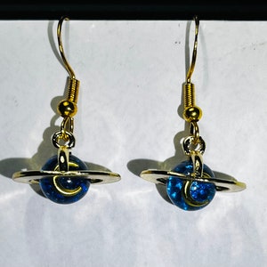 Gold Planet Dangle Earrings