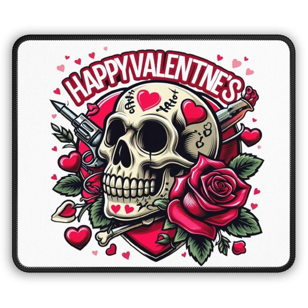Personalized Gift to Surprise a Friend | Mom | Coworker | Dad | Girlfriend Happy Valentine's Day Skull & Rose Mousepad | Gaming Mouse Pad