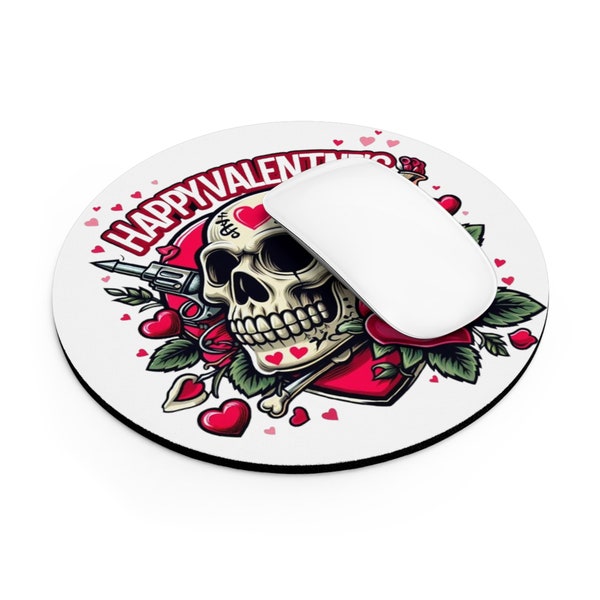 Happy Valentine's Day Skull & Rose Mousepad | Office Mousepad | PC Accessories | Valentine's Day Gift