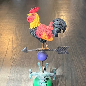 Rooster Tabletop Colorful Weather Vane with Wood Base
