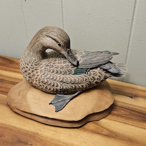 RARE Find Green Wing Teal Duck Decoy - Artist Hand Carved, Painted