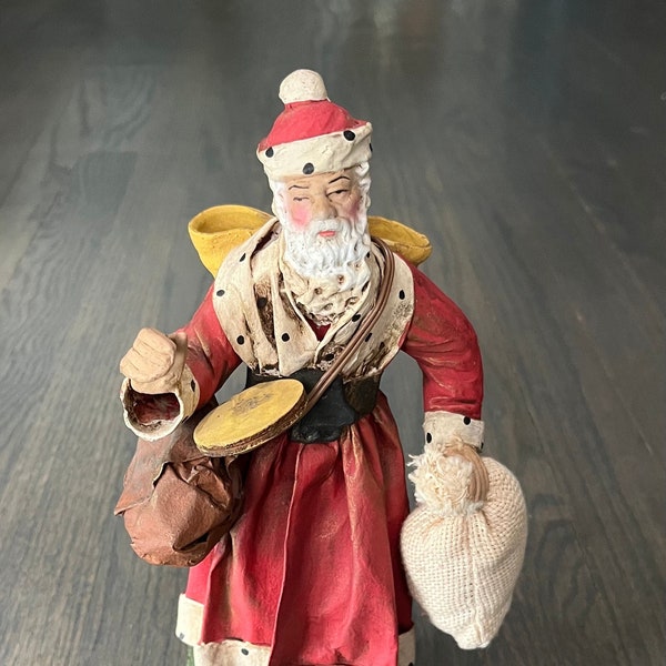 Cartapesta Italian St Nicholas Vintage 1980’s Paper Mache Figurine 9.5" Father Christmas Santa Claus