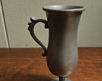 Vintage Peltro Metalars of Italy Pewter Pedestal Tankard Mug/Stein - Hallmarked with Stamp &quot;PELTRO&quot; with Decorative Handle  4&quot; Tall