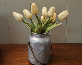 Small Milk Can / Pail Vintage Aluminum with Handle - 6" Tall 4" Diameter - Rustic Farmhouse  Flower Vase - Rare Size