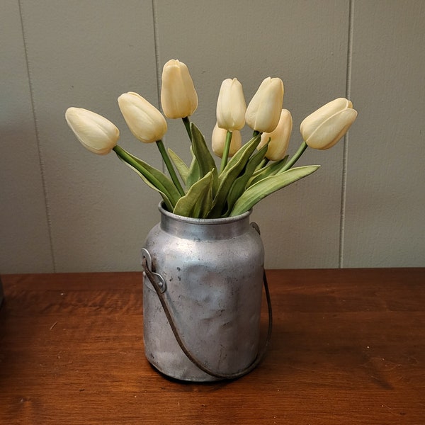 Small Milk Can / Pail Vintage Aluminum with Handle - 6" Tall 4" Diameter - Rustic Farmhouse  Flower Vase - Rare Size