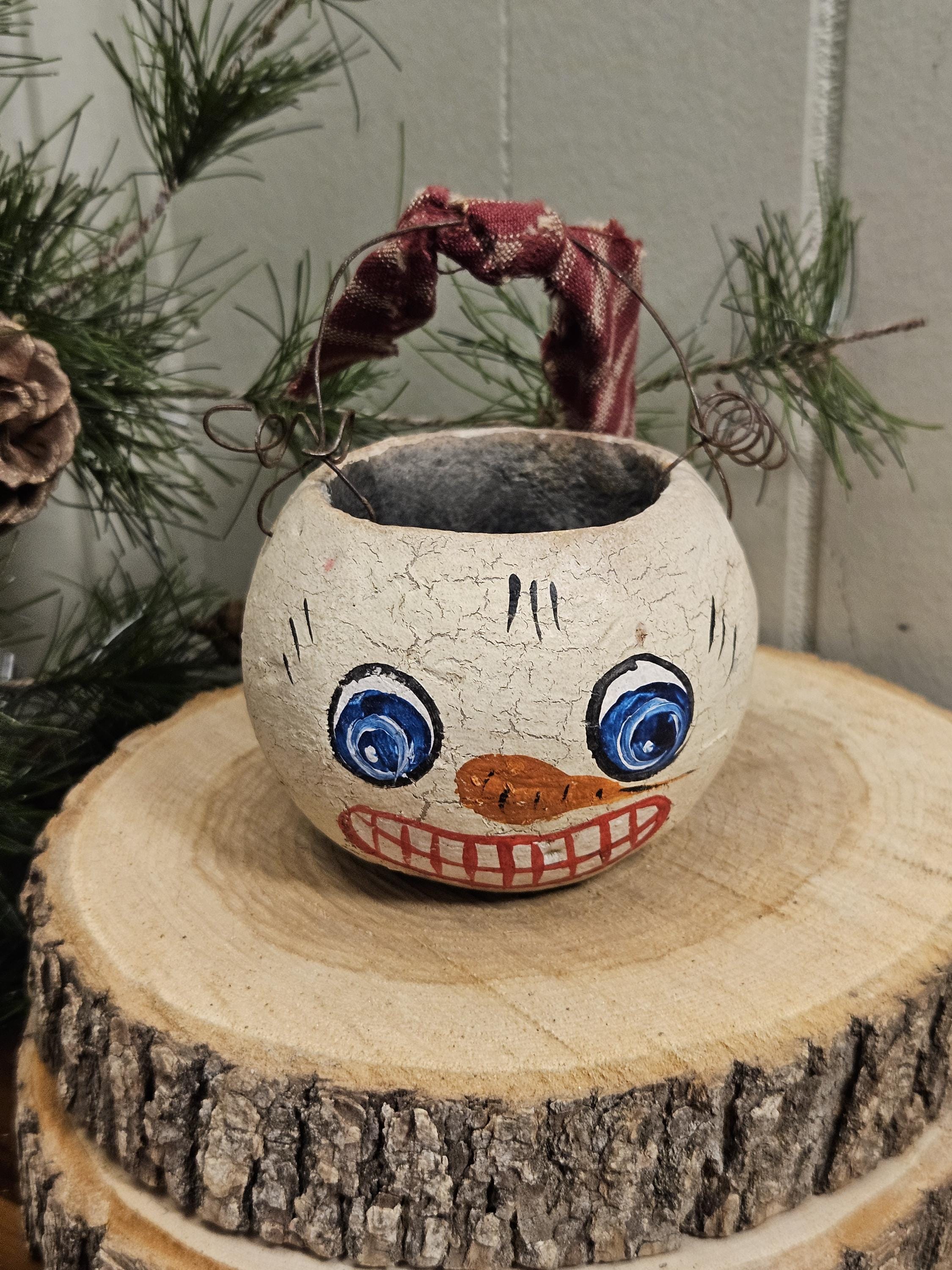 Vintage Chalkware Snowman Artist Hand Painted Signed Numbered