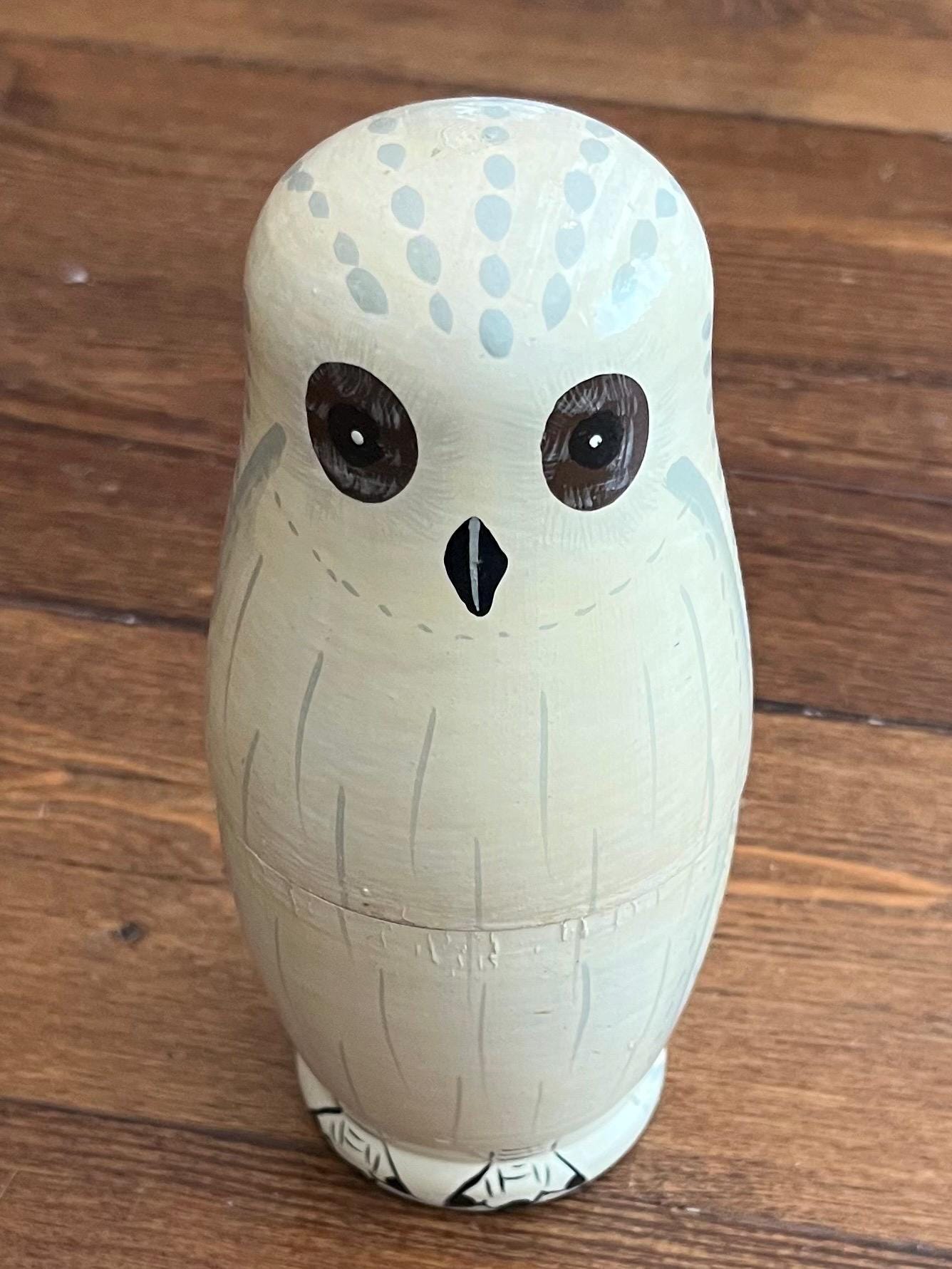 Snowy Owl Russian Nesting Dolls - Hand Painted Matryoshka 6.5" Tall to 1.5" Tall