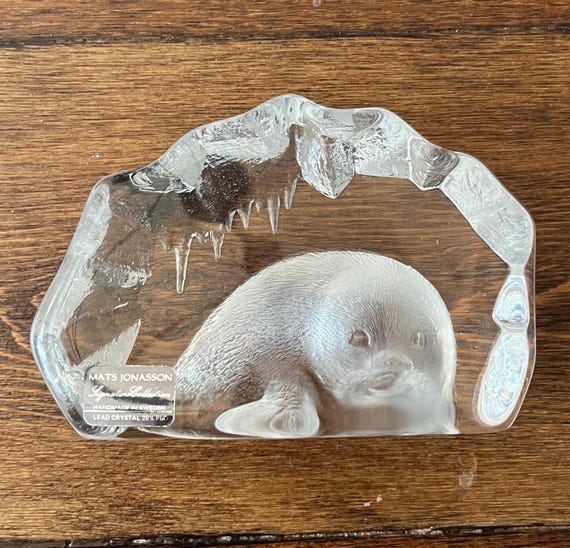 Mats Jonasson Vintage Artist Signed Baby Seal Lead Crystal