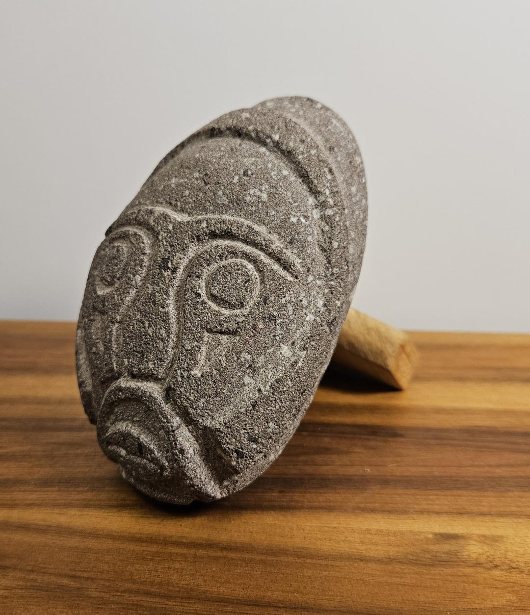 Original Tribal Art - 5" Tall - Stone Face Carving Sculpture With Wood