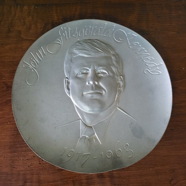 John F Kennedy (1917-1963) Signed and numbered H. M. Pewter Memorial Plate 1973 -  9" Diameter