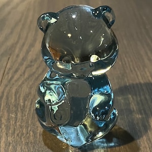 Fenton Art Glass Hand Crafted Bear - Light Blue 3.5”