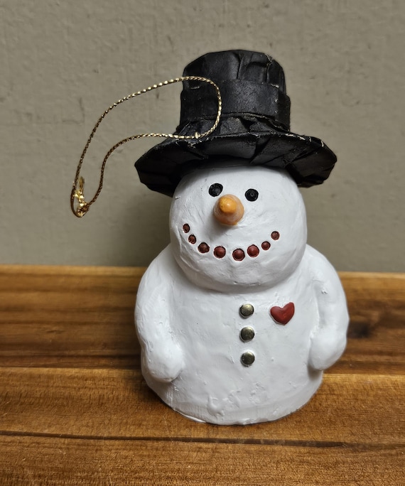 Adorable Snowman With Sculpture / Ornament With Black Top Hat
