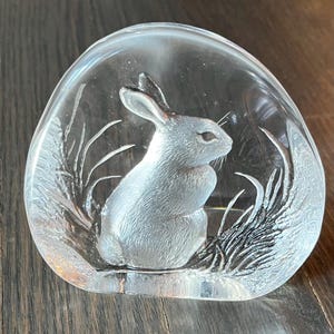 Mats Jonasson Vintage Artist Signed Reverse Carved Bunny Rabbit