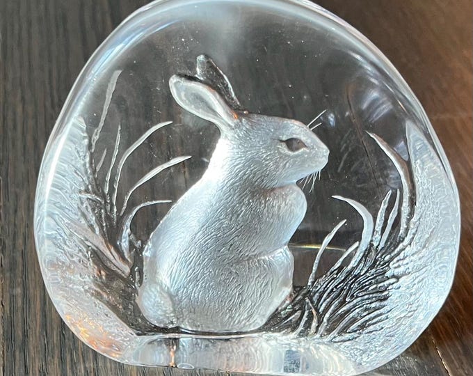 Lead Crystal Rabbit Mats Jonasson Vintage Artist Signed Reverse Carved Bunny Rabbit Full ...