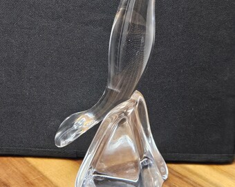 RARE 1950's Daum France Crystal Glass Bird Perched on Rock