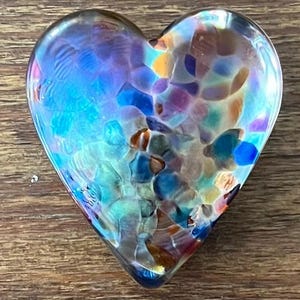 Robert Held Art Glass Iridescent Multicolor Rainbow Confetti Heart