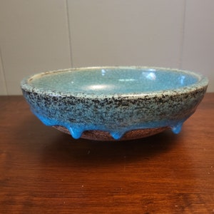 Holland Blue Drip Glaze Earthenware Bowl with a Beautiful Light Blue Drip Glaze Pattern - Hand Made Pottery 8.5" Diameter